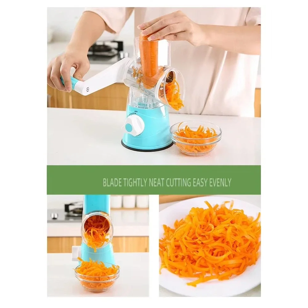 Manual‎ Rotary Vegetable Cutter & Grater 3-Blade – Kitchen Food Slicer, Red